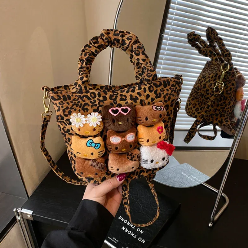 Petit sac bandoulière à imprimé léopard et motifs dessins animés pour filles et femmes 4