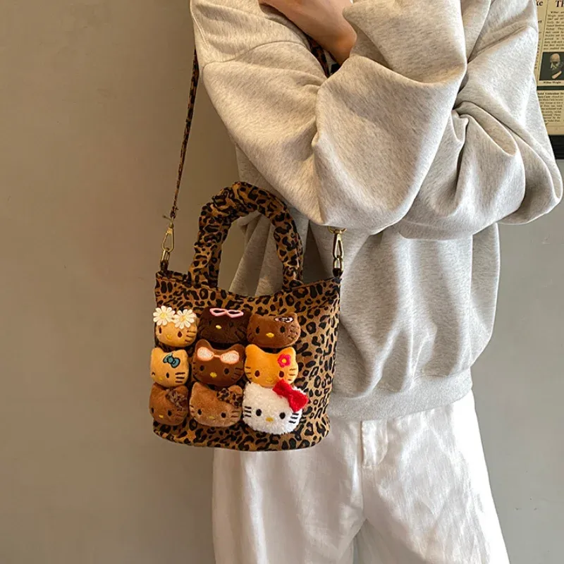 Petit sac bandoulière à imprimé léopard et motifs dessins animés pour filles et femmes 5