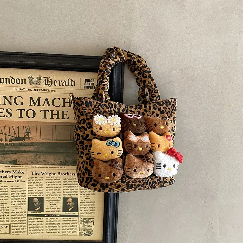 Petit sac bandoulière à imprimé léopard et motifs dessins animés pour filles et femmes 8