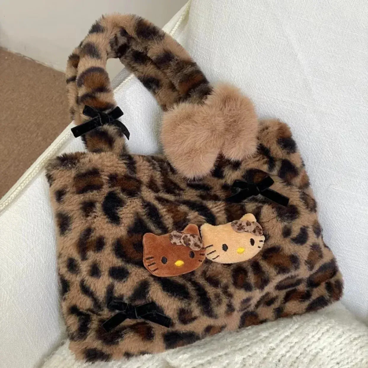 Petit sac bandoulière à imprimé léopard et motifs dessins animés pour filles et femmes 7