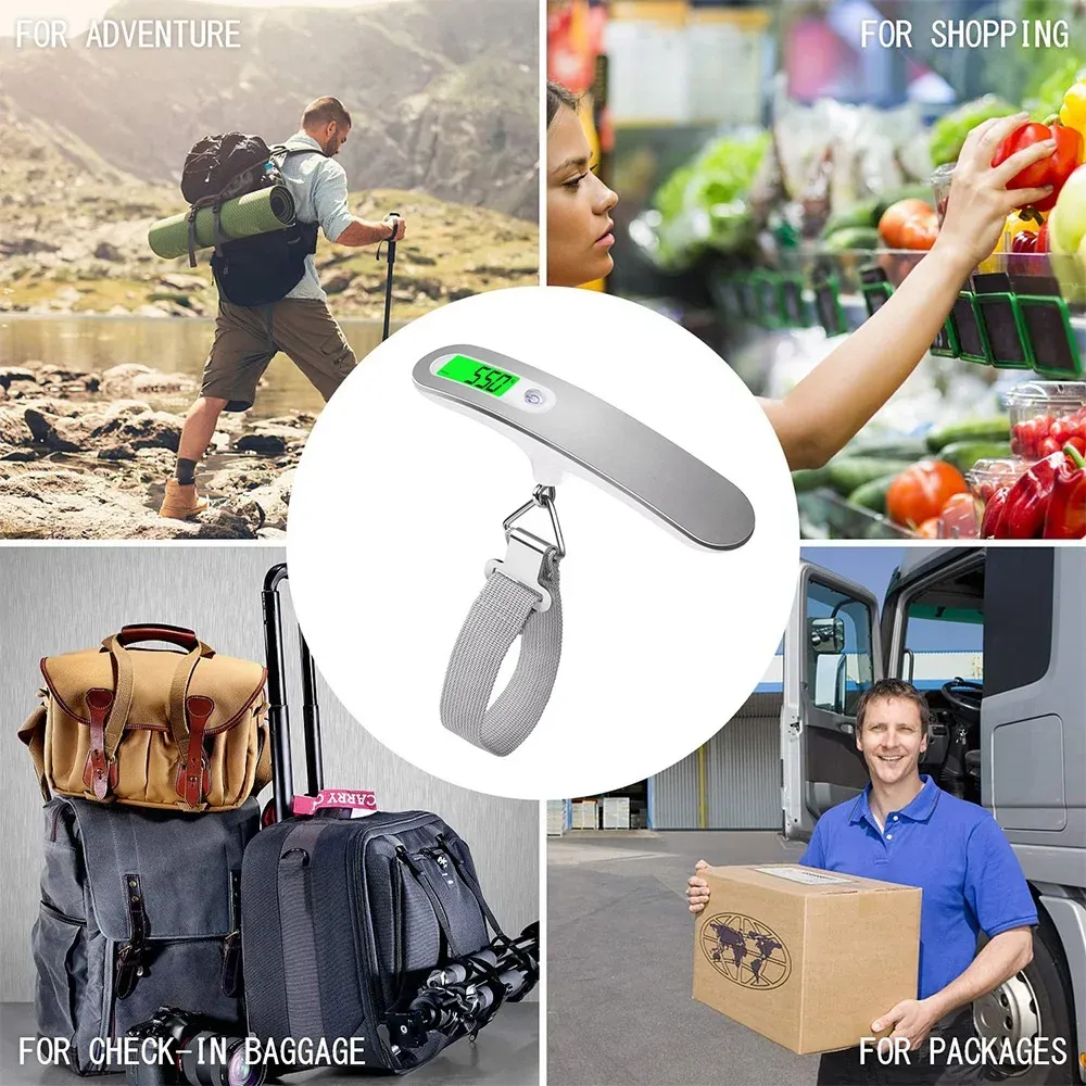 Balance à bagages numérique LCD 50 kg, précision 10 g, balance électronique portable à crochet 6