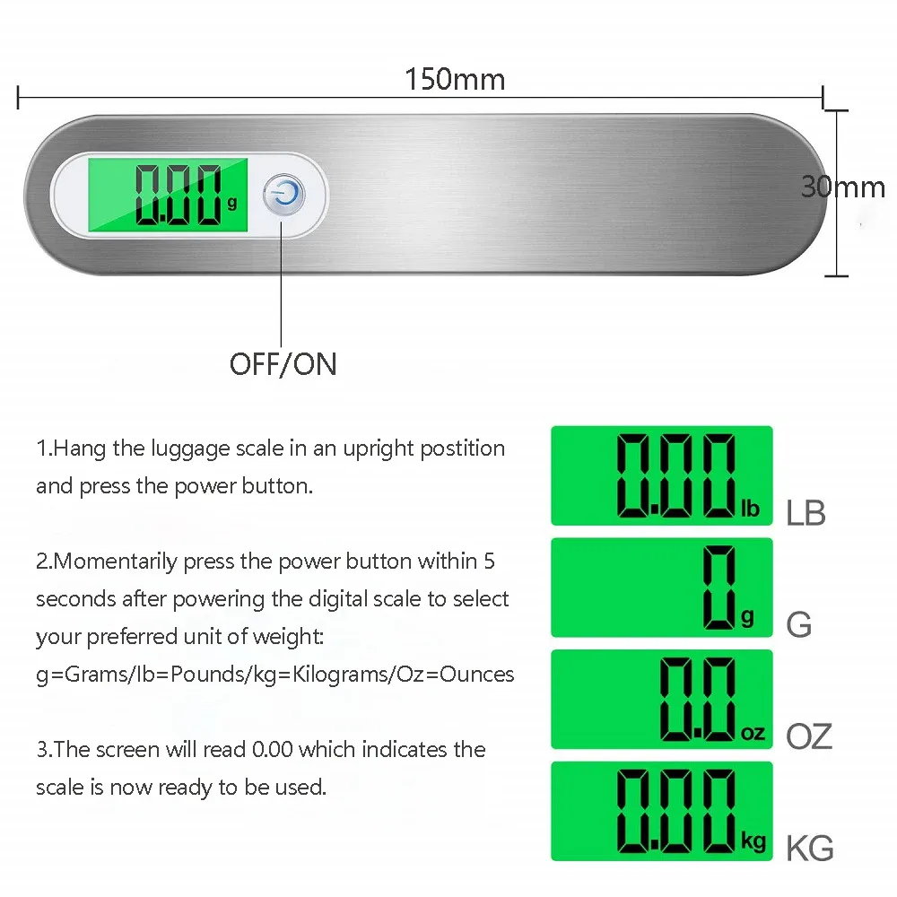 Balance à bagages numérique, détail de l'écran LCD