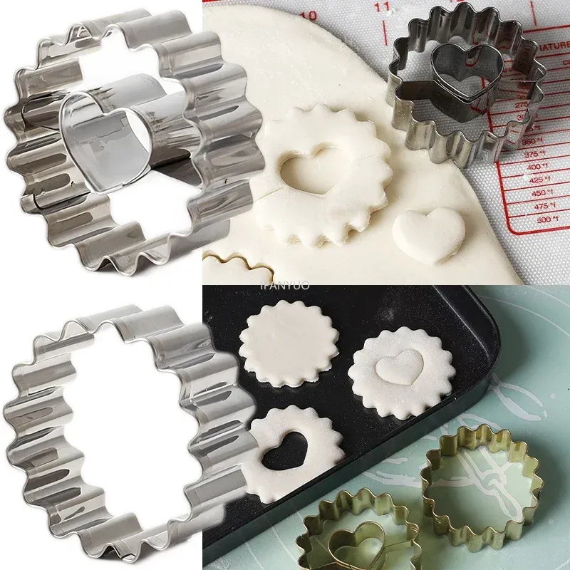 1/2 emporte-pièces en acier inoxydable pour biscuits, sandwichs et confitures, machine à gaufrer les biscuits, moule à pâtisserie en forme de cœur, outils de cuisson - Image 1
