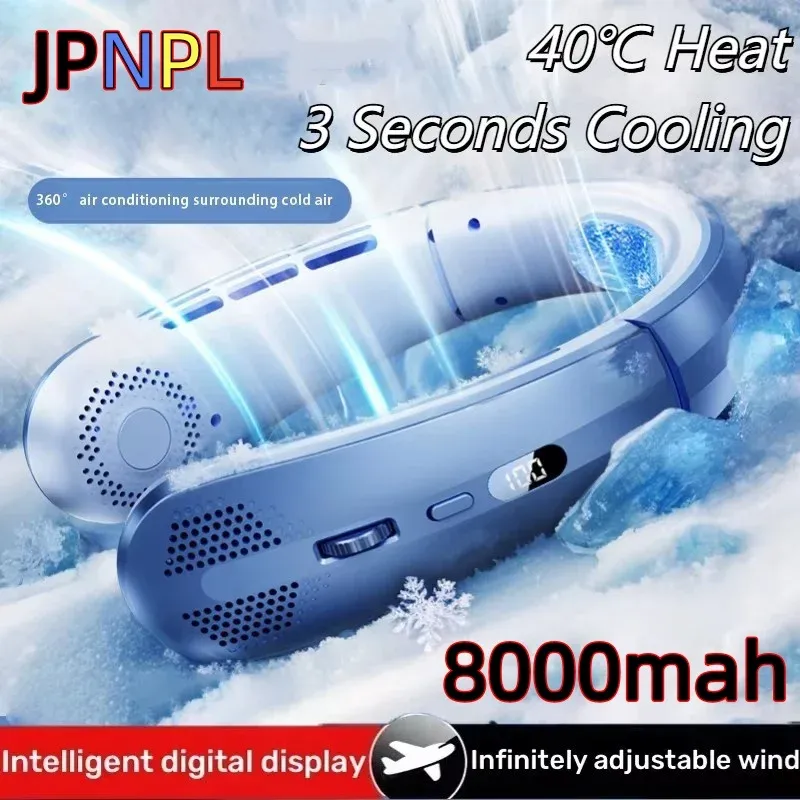 Ventilateur de cou sans lame rechargeable 8000 mAh, portable et silencieux, avec écran LED, pour l'extérieur