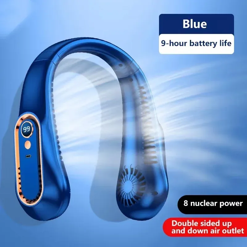 Ventilateur de cou sans lame rechargeable 8000 mAh, portable et silencieux, avec écran LED, pour l'extérieur 8