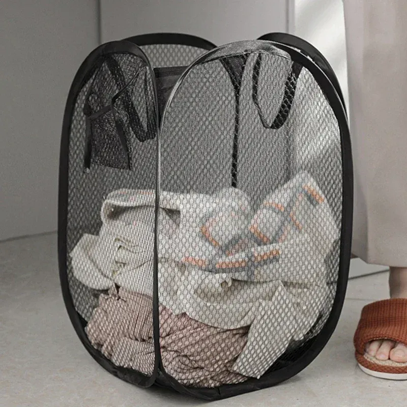 Panier à linge pliable en maille pour salle de bain et buanderie