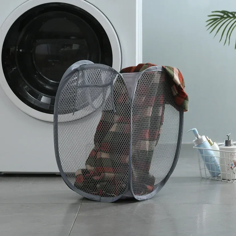 Panier à linge pliable en maille pour salle de bain et buanderie 2