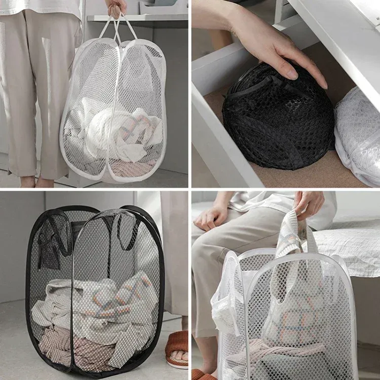 Panier à linge pliable en maille, finition