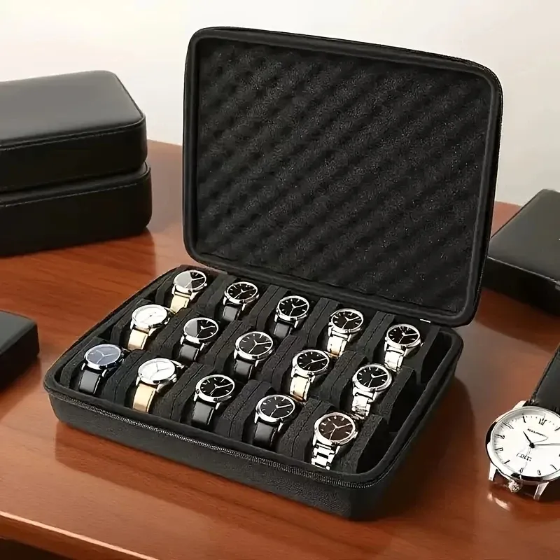 Boîte de rangement pour montres avancée à 15 emplacements, étanche à la pression, portable, pour voyage, présentoir de montres, organisateur de bijoux pour hommes, pour la maison et le bureau 2
