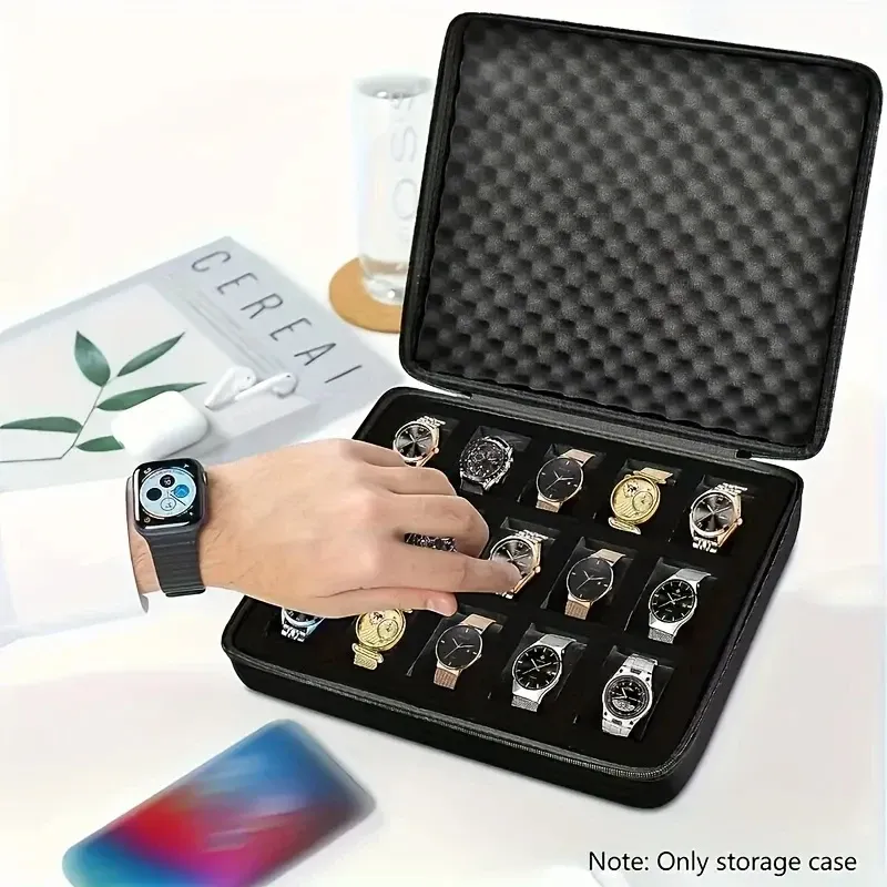 Boîte de rangement pour montres avancée à 15 emplacements, étanche à la pression, portable, pour voyage, présentoir de montres, organisateur de bijoux pour hommes, pour la maison et le bureau 5