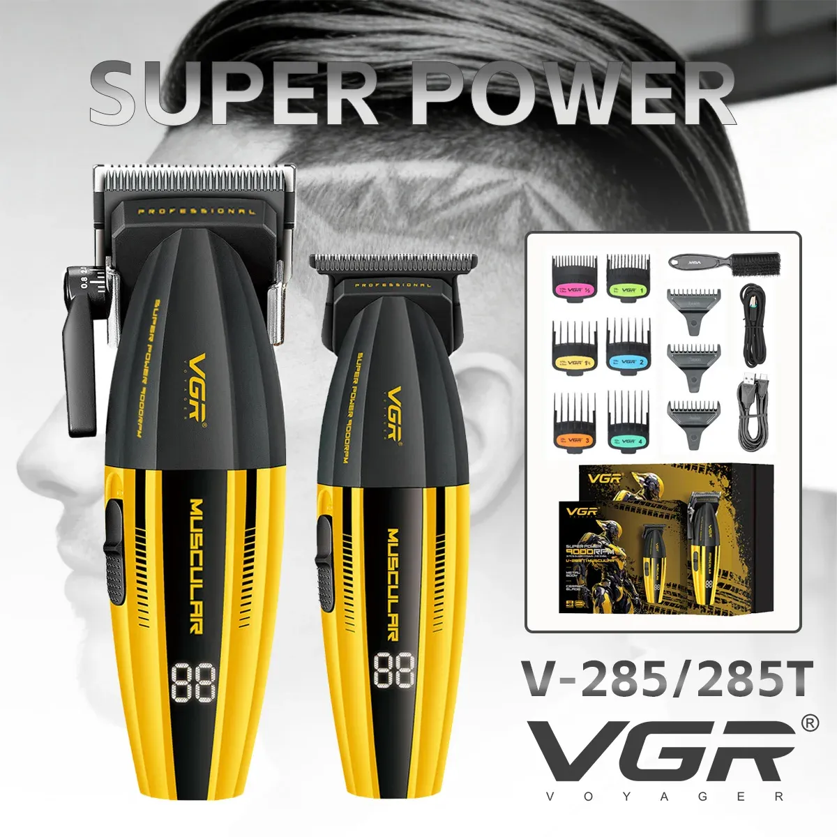 Tondeuse à cheveux VGR 9000 tr/min Professionnelle, Réglable, Sans fil, Électrique pour hommes V-285 - Image 1