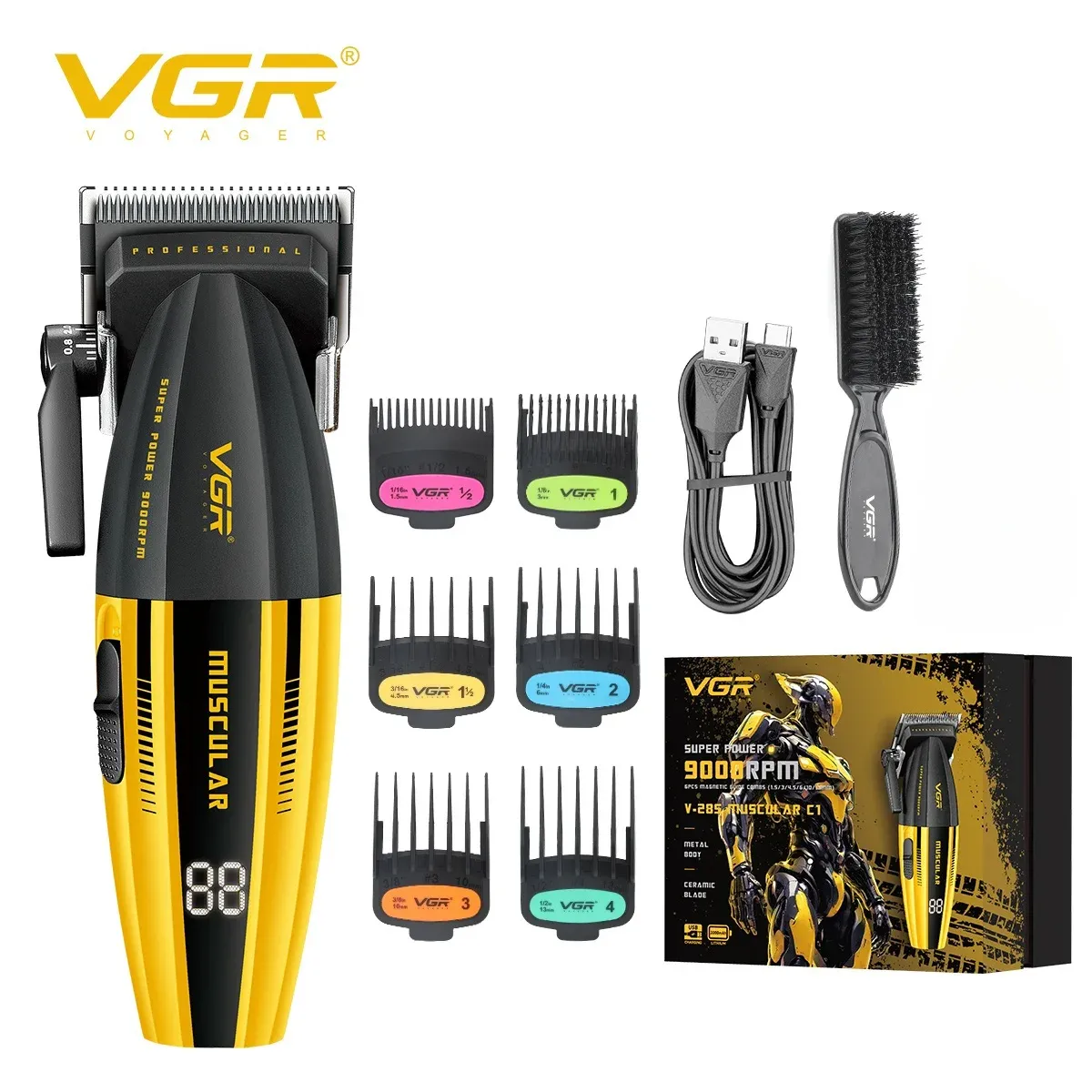 Tondeuse à cheveux VGR 9000 tr/min Professionnelle, Réglable, Sans fil, Électrique pour hommes V-285 9
