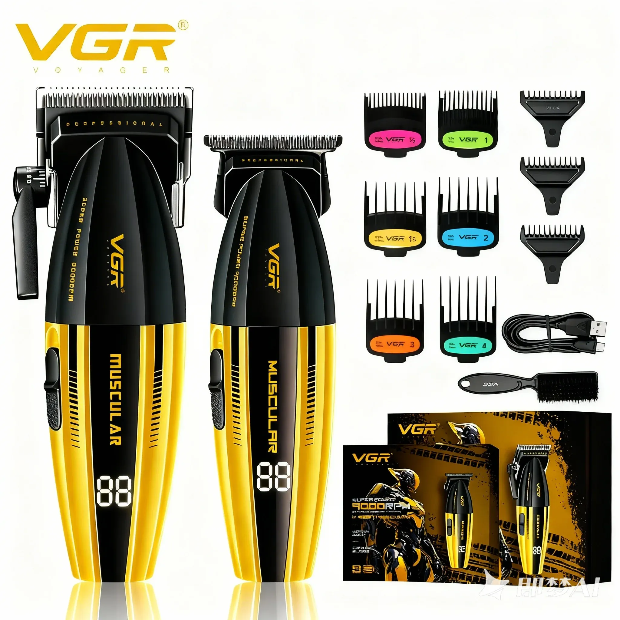Tondeuse à cheveux VGR 9000 tr/min Professionnelle, Réglable, Sans fil, Électrique pour hommes V-285 7