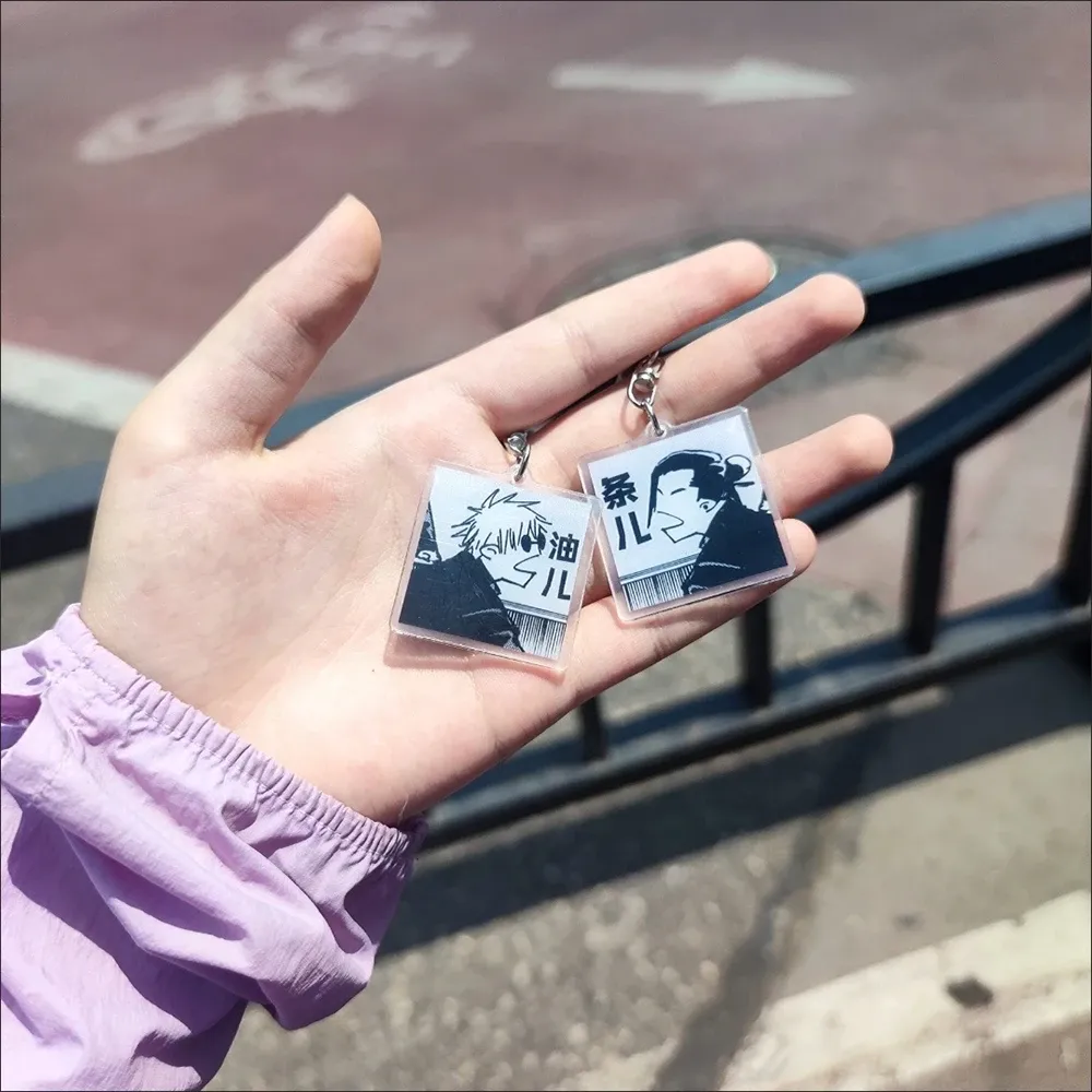 Porte-clés en acrylique Satoru Gojo et Suguru Geto (Anime), pendentif mignon pour sac à dos, accessoire couple 3