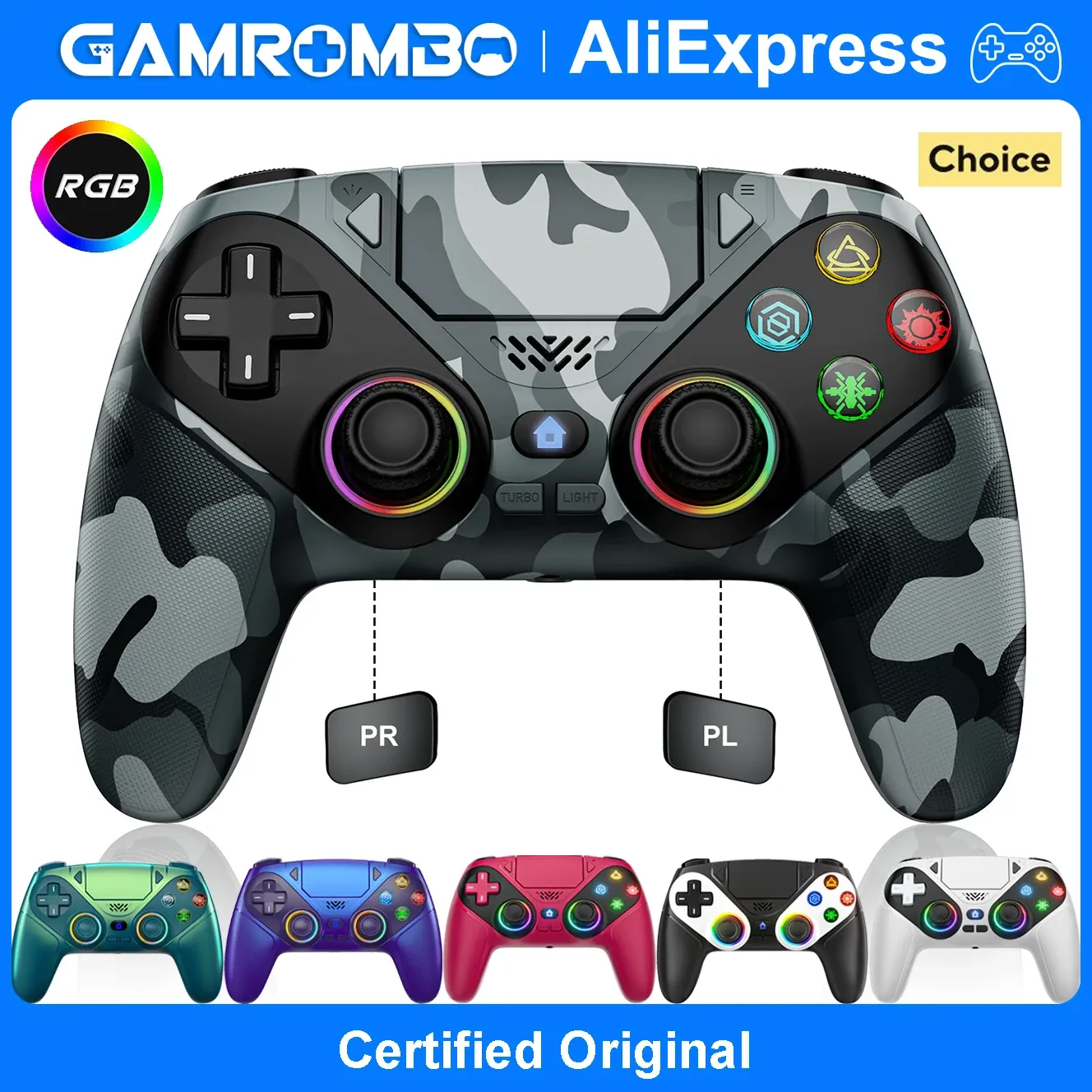 Manette sans fil RGB pour PlayStation 5, PS5 Pro, PS5 Slim et PC, avec gâchettes à effet Hall, fonctions Marco/Turbo et système anti-dérive