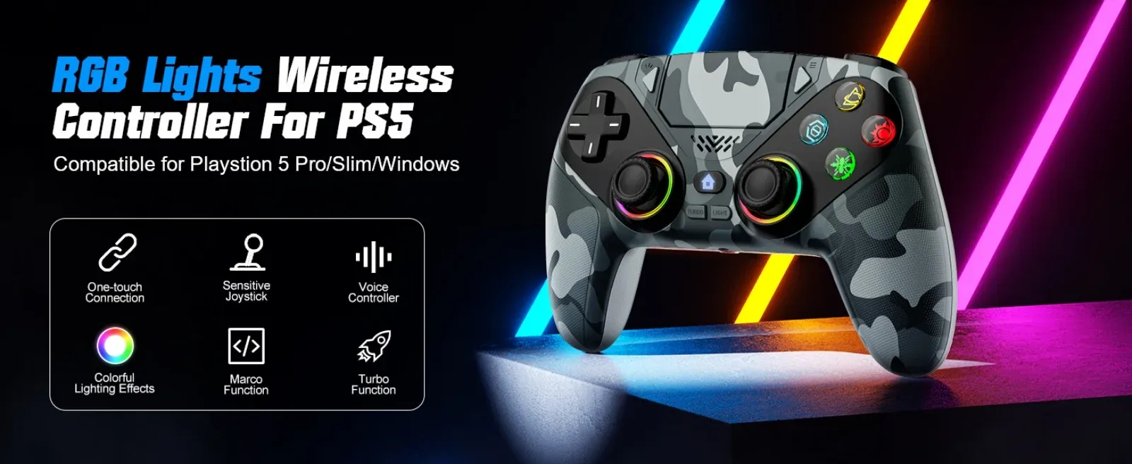 Manette sans fil RGB pour PS5 vue d'ensemble