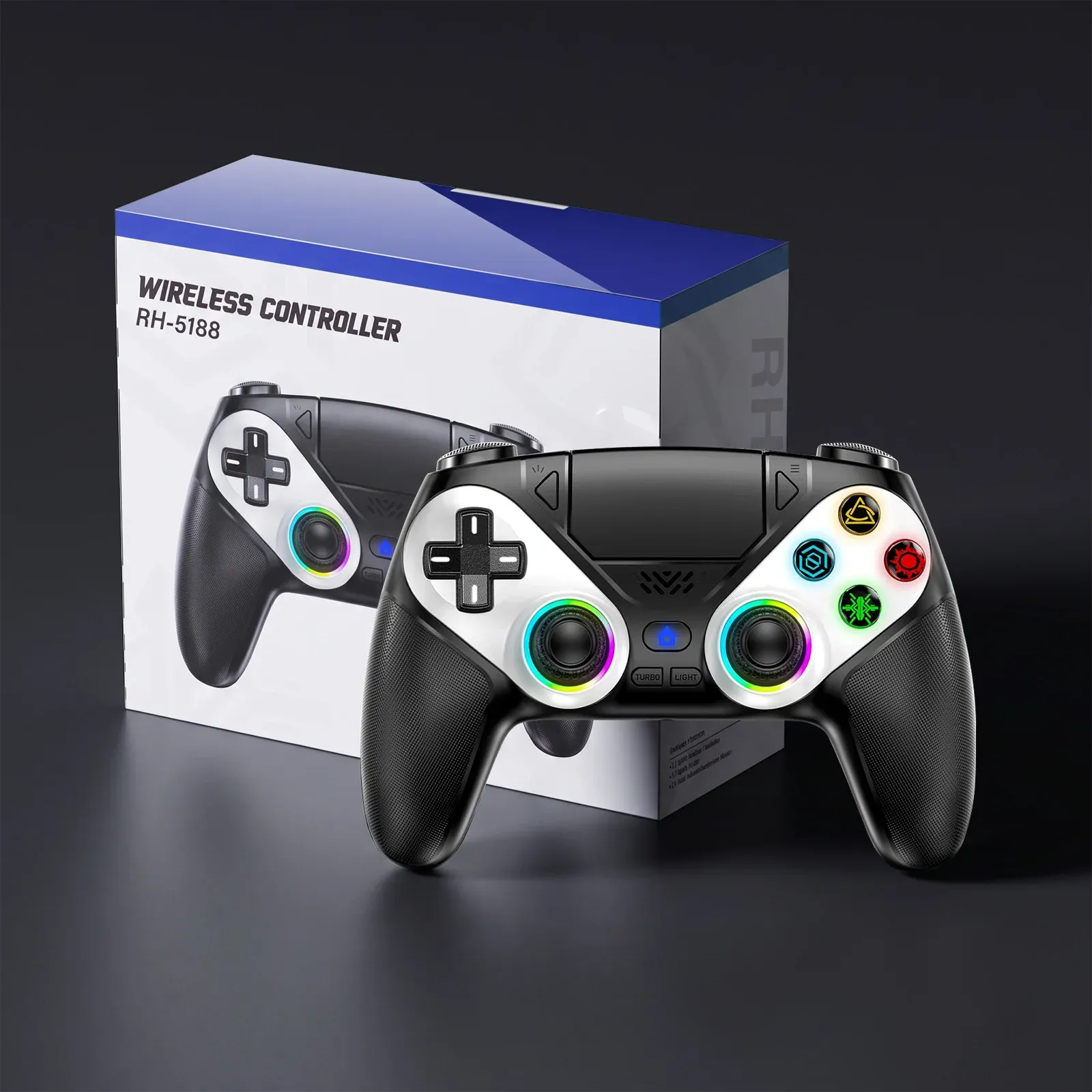 Manette sans fil RGB pour PlayStation 5, PS5 Pro, PS5 Slim et PC, avec gâchettes à effet Hall, fonctions Marco/Turbo et système anti-dérive 8