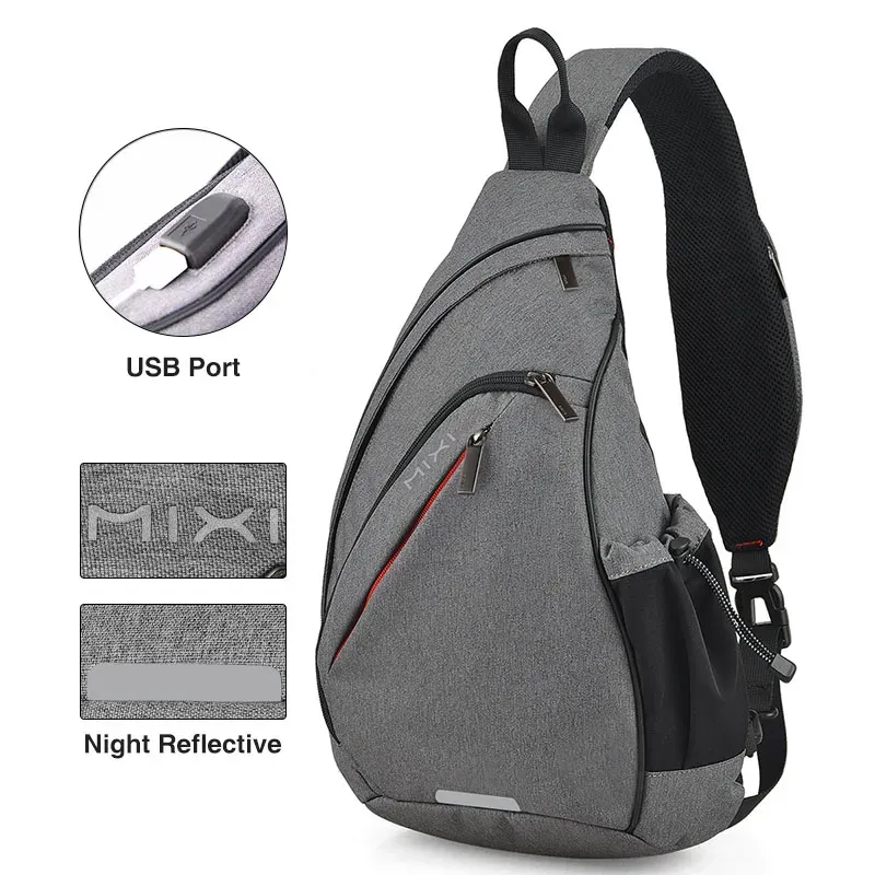 Mixi – Sac à dos à une épaule pour hommes et femmes, sac bandoulière USB pour garçons, cyclisme, sport, voyage, sac polyvalent et tendance pour étudiants 2