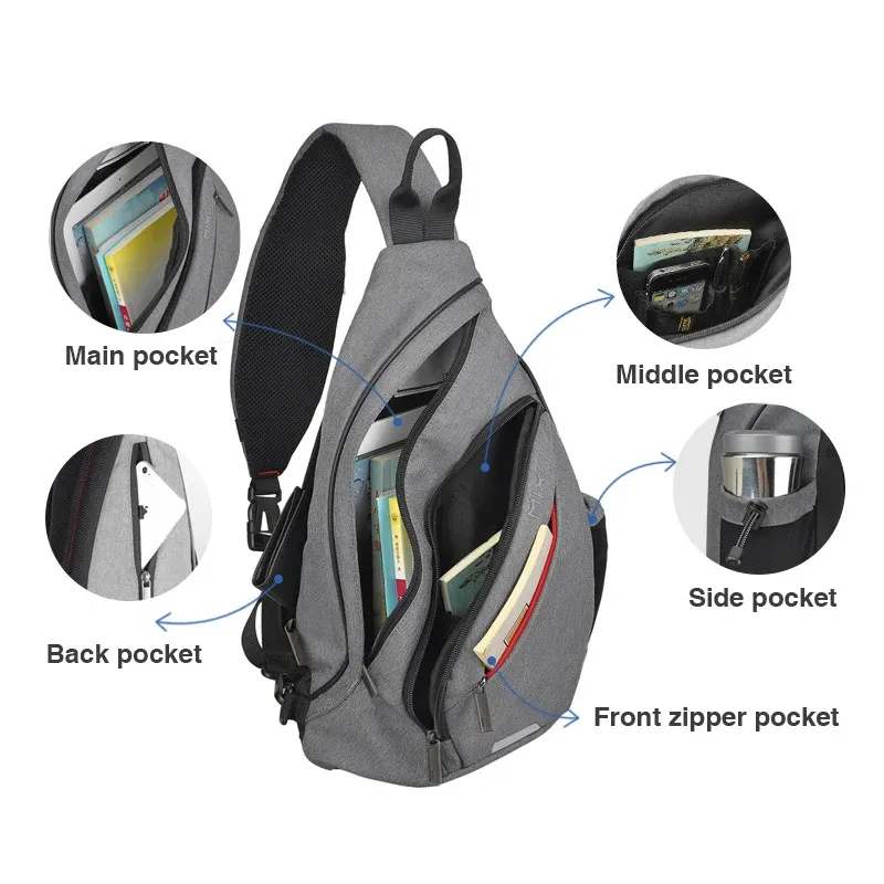 Mixi – Sac à dos à une épaule pour hommes et femmes, sac bandoulière USB pour garçons, cyclisme, sport, voyage, sac polyvalent et tendance pour étudiants 5