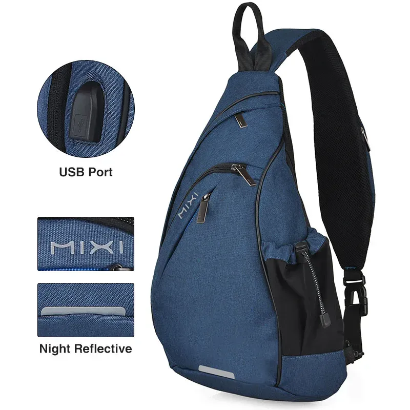 Mixi – Sac à dos à une épaule pour hommes et femmes, sac bandoulière USB pour garçons, cyclisme, sport, voyage, sac polyvalent et tendance pour étudiants 10