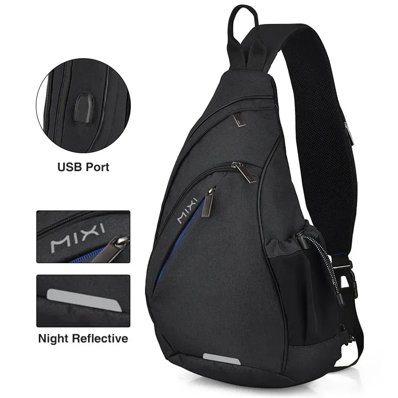 Mixi – Sac à dos à une épaule pour hommes et femmes, sac bandoulière USB pour garçons, cyclisme, sport, voyage, sac polyvalent et tendance pour étudiants 9