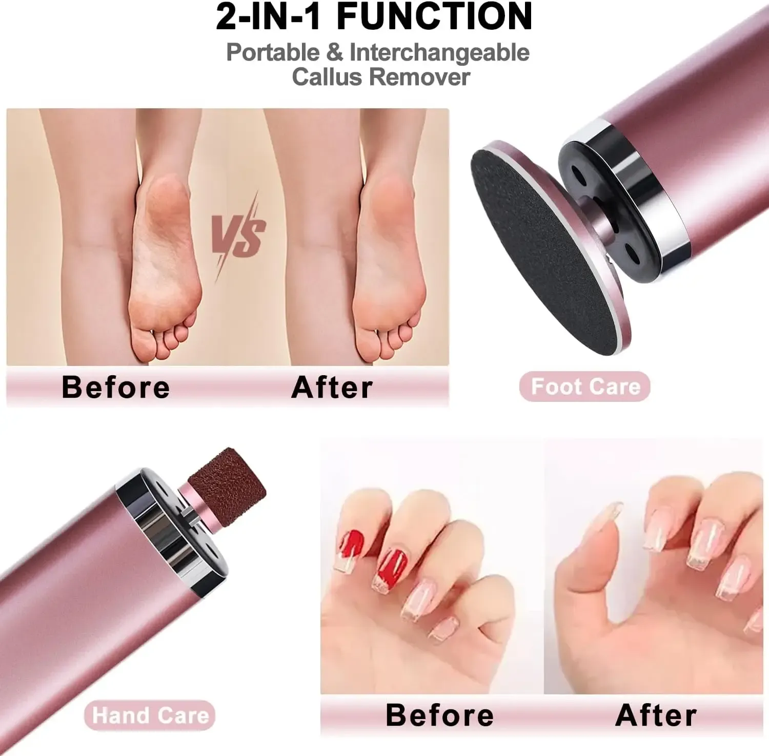 Râpe électrique 2 en 1 pour callosités et lime à ongles, outil de pédicure rechargeable sans fil 2