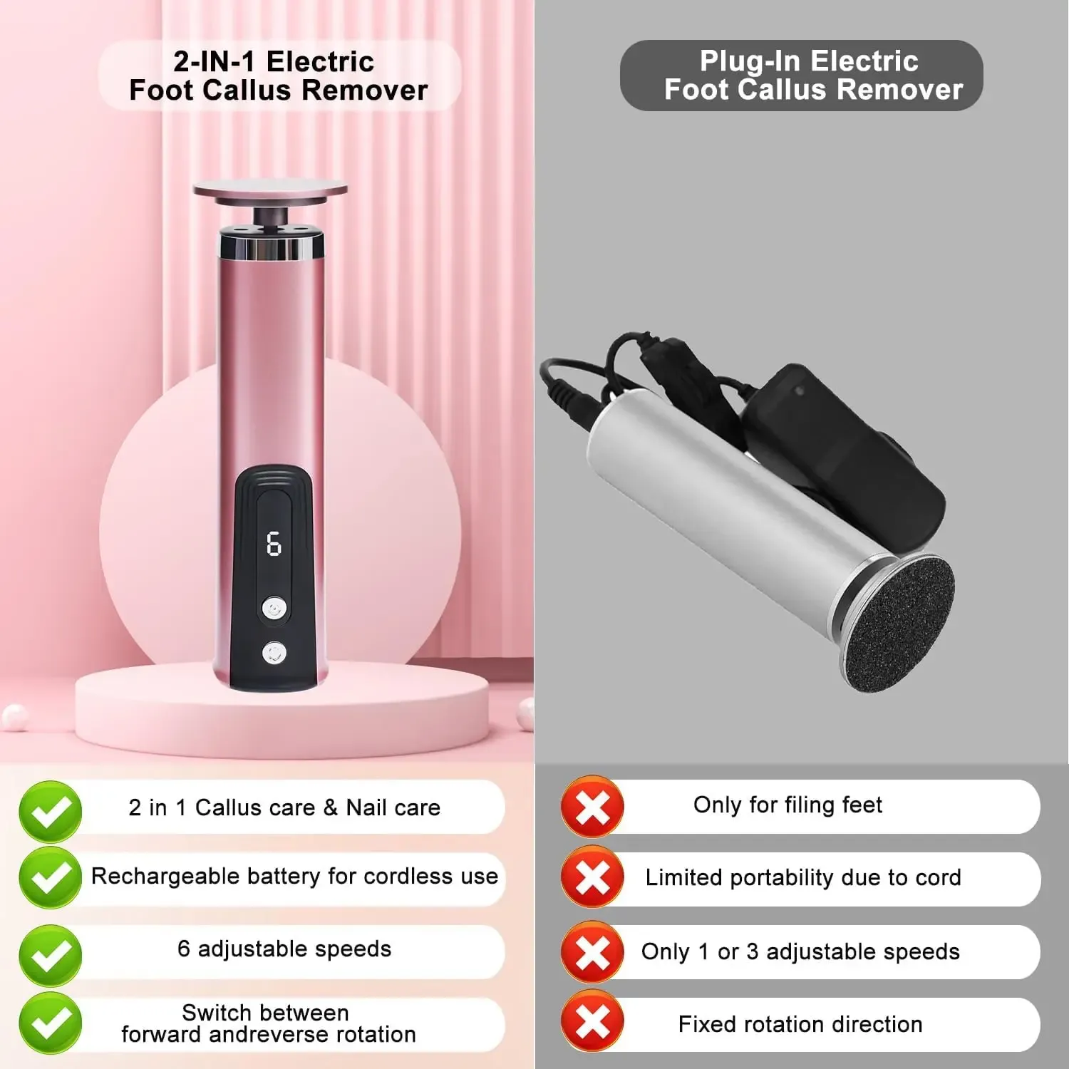 Râpe électrique 2 en 1 pour callosités et lime à ongles, outil de pédicure rechargeable sans fil 4