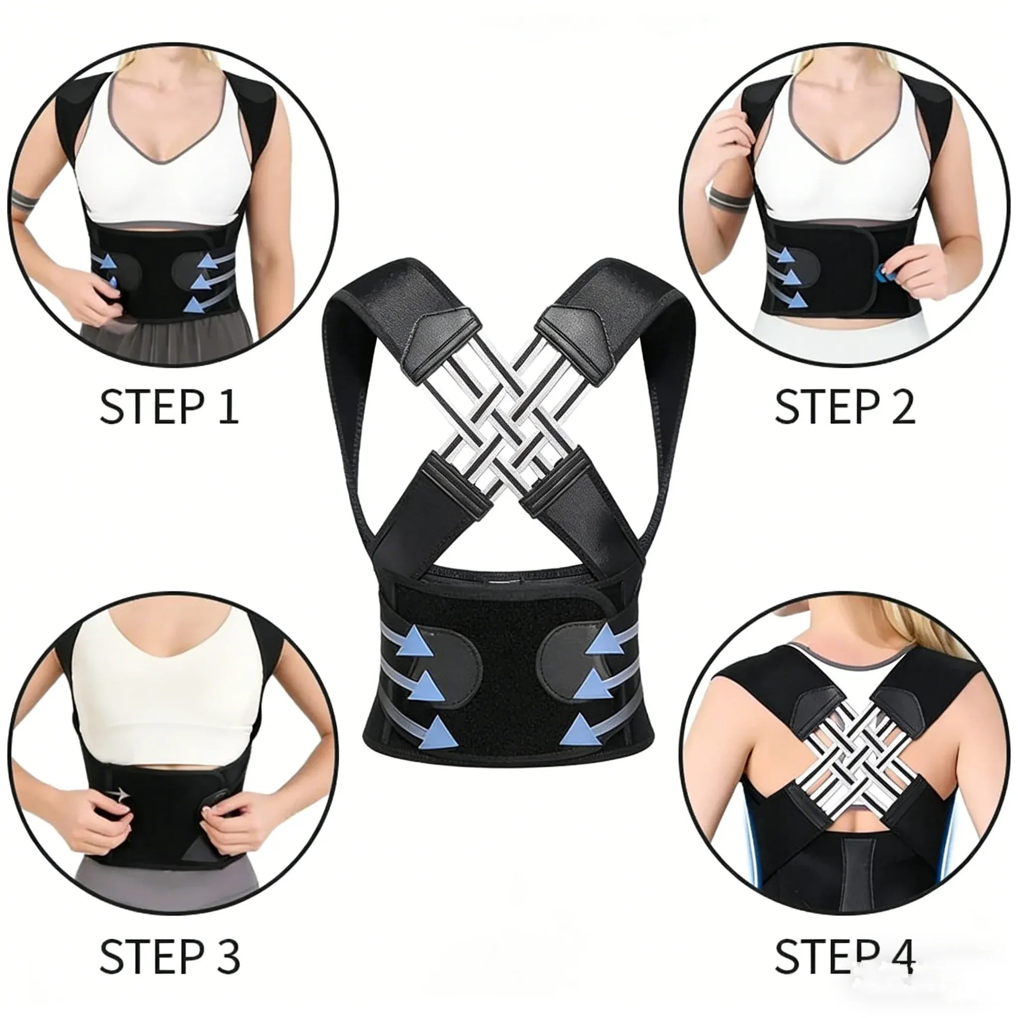 Correcteur de posture réglable à sangles croisées pour homme et femme 3
