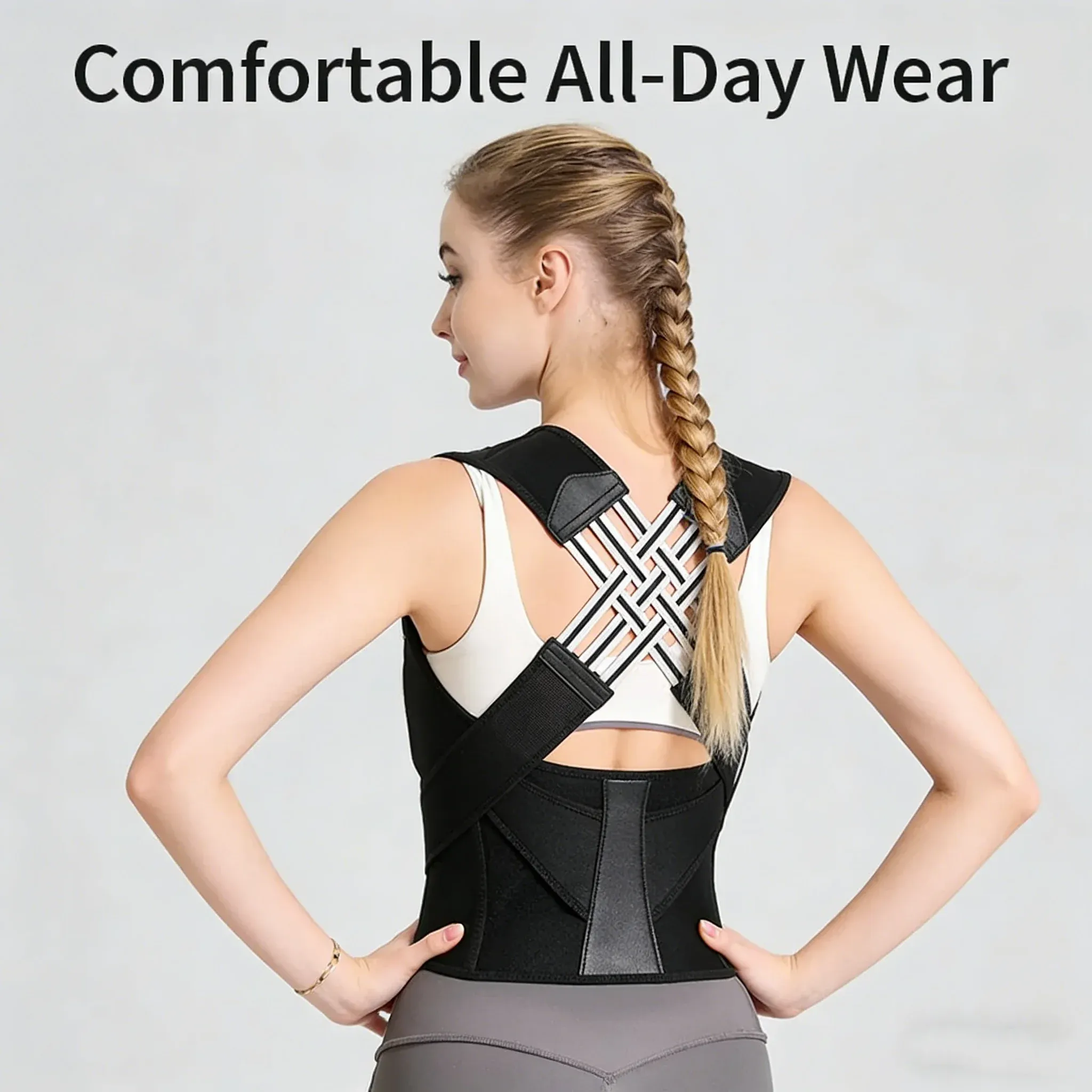 Correcteur de posture réglable à sangles croisées pour homme et femme 2