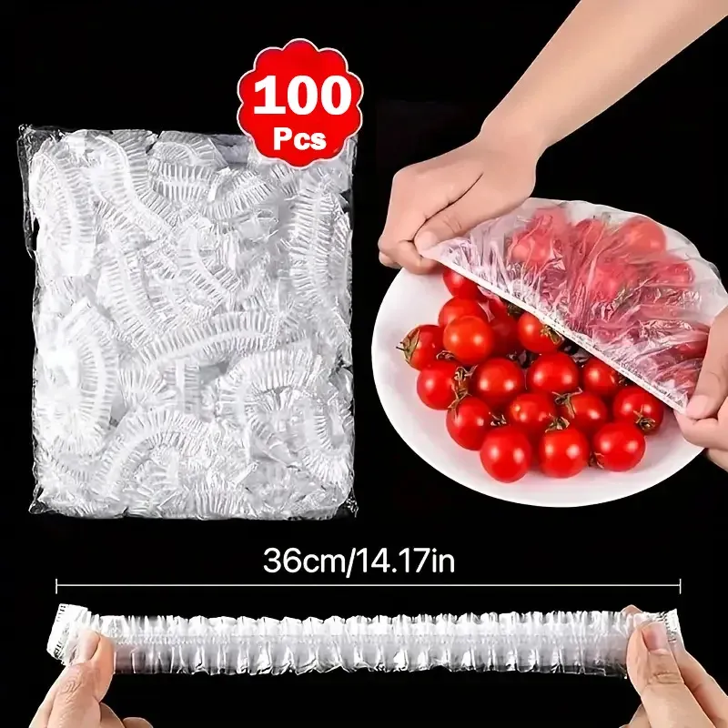 Couvercles jetables pour aliments en film de qualité alimentaire, lot de 100