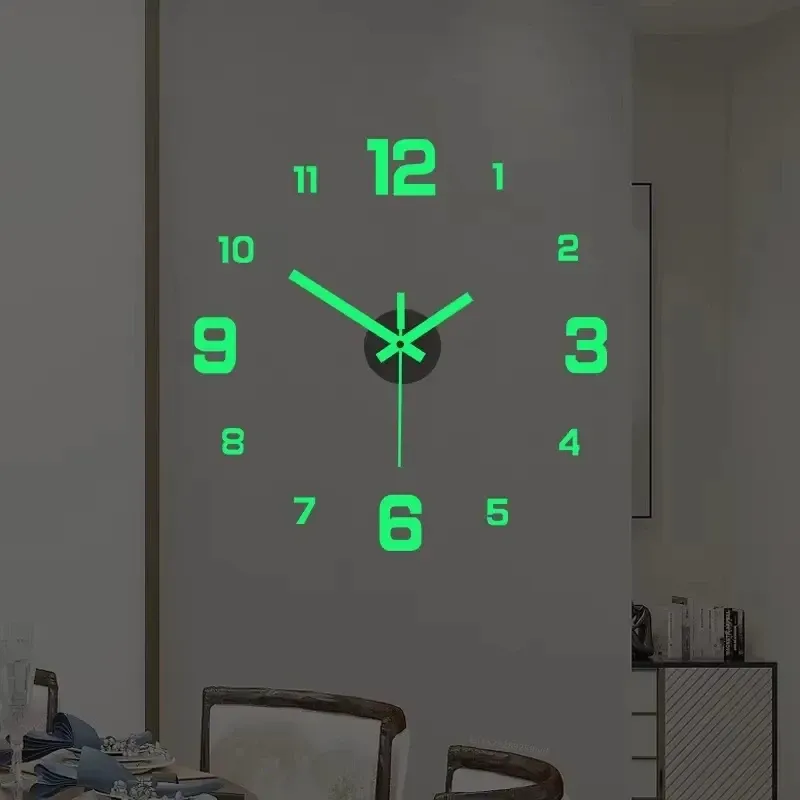 Horloge murale lumineuse 3D sans cadre en acrylique, horloge numérique autocollante, horloge silencieuse pour salon, chambre à coucher, bureau, décoration murale