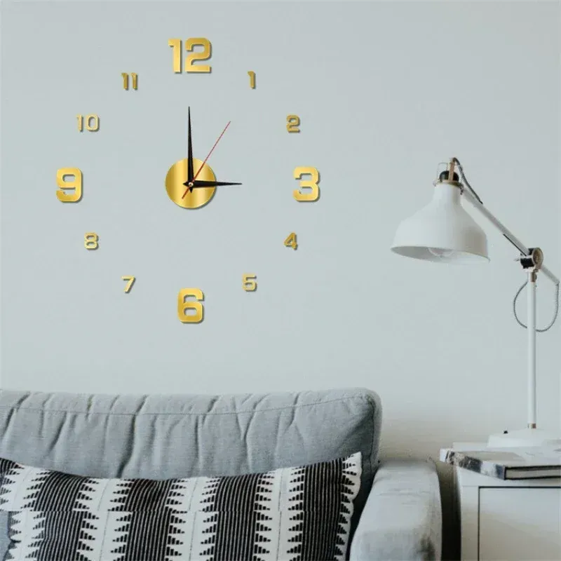 Horloge murale lumineuse 3D sans cadre en acrylique, horloge numérique autocollante, horloge silencieuse pour salon, chambre à coucher, bureau, décoration murale 6