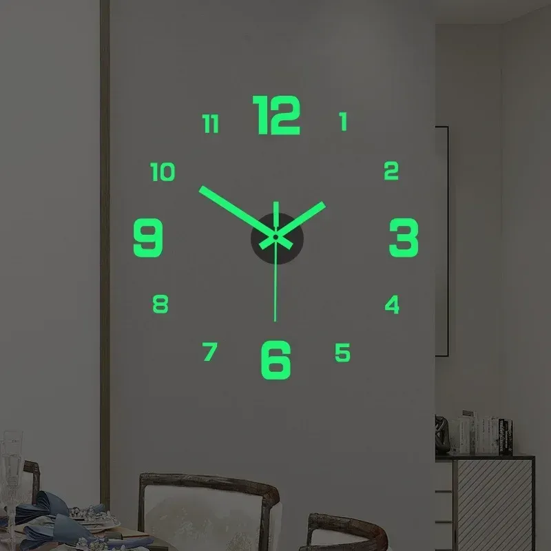Horloge murale lumineuse 3D sans cadre en acrylique, horloge numérique autocollante, horloge silencieuse pour salon, chambre à coucher, bureau, décoration murale 7