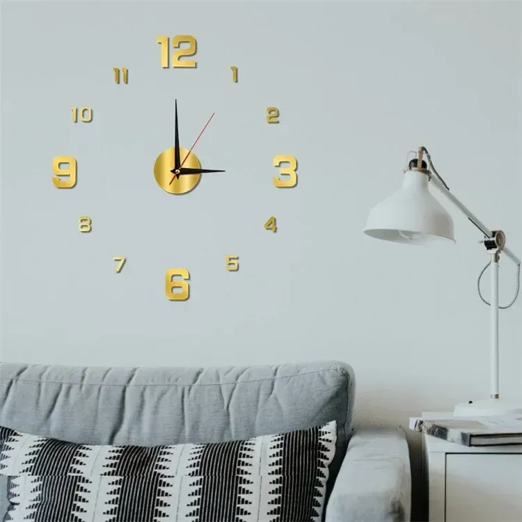 Horloge murale lumineuse 3D sans cadre en acrylique, horloge numérique autocollante, horloge silencieuse pour salon, chambre à coucher, bureau, décoration murale 9