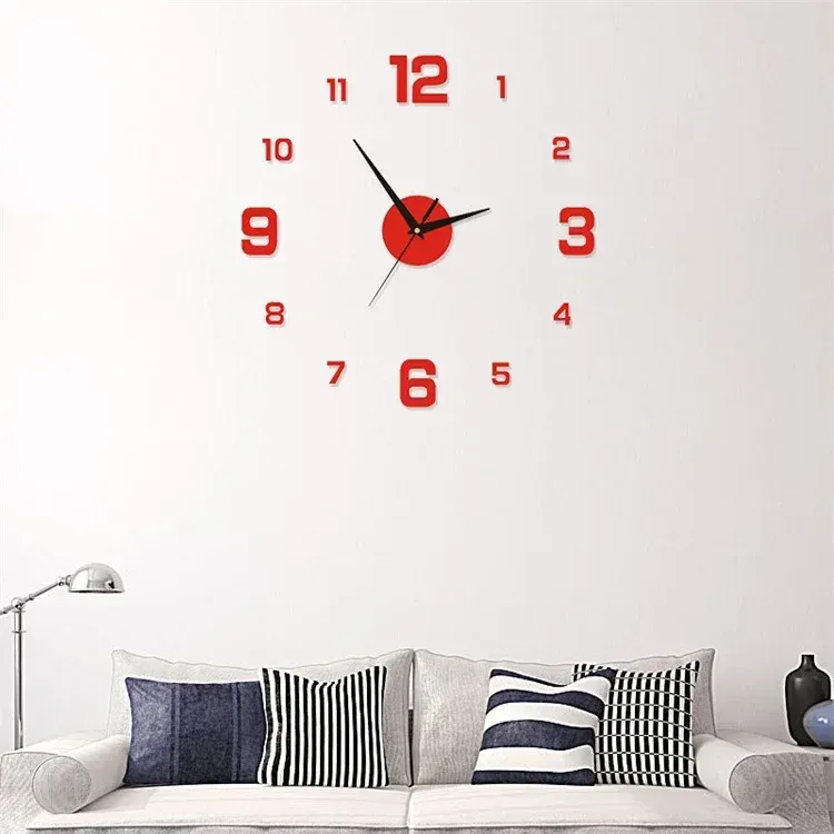 Horloge murale lumineuse 3D sans cadre en acrylique, horloge numérique autocollante, horloge silencieuse pour salon, chambre à coucher, bureau, décoration murale 10