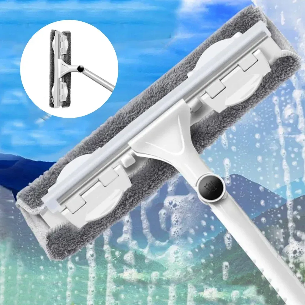 Perche télescopique de nettoyage de vitres avec raclette et brosse à long manche 2