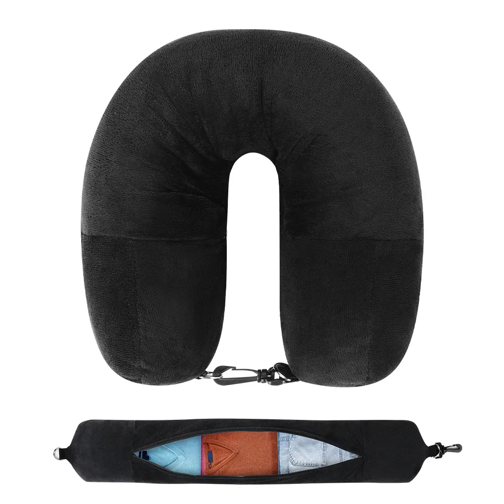 Oreiller de cou de voyage en forme de U avec housse en velours et sac de rangement 12