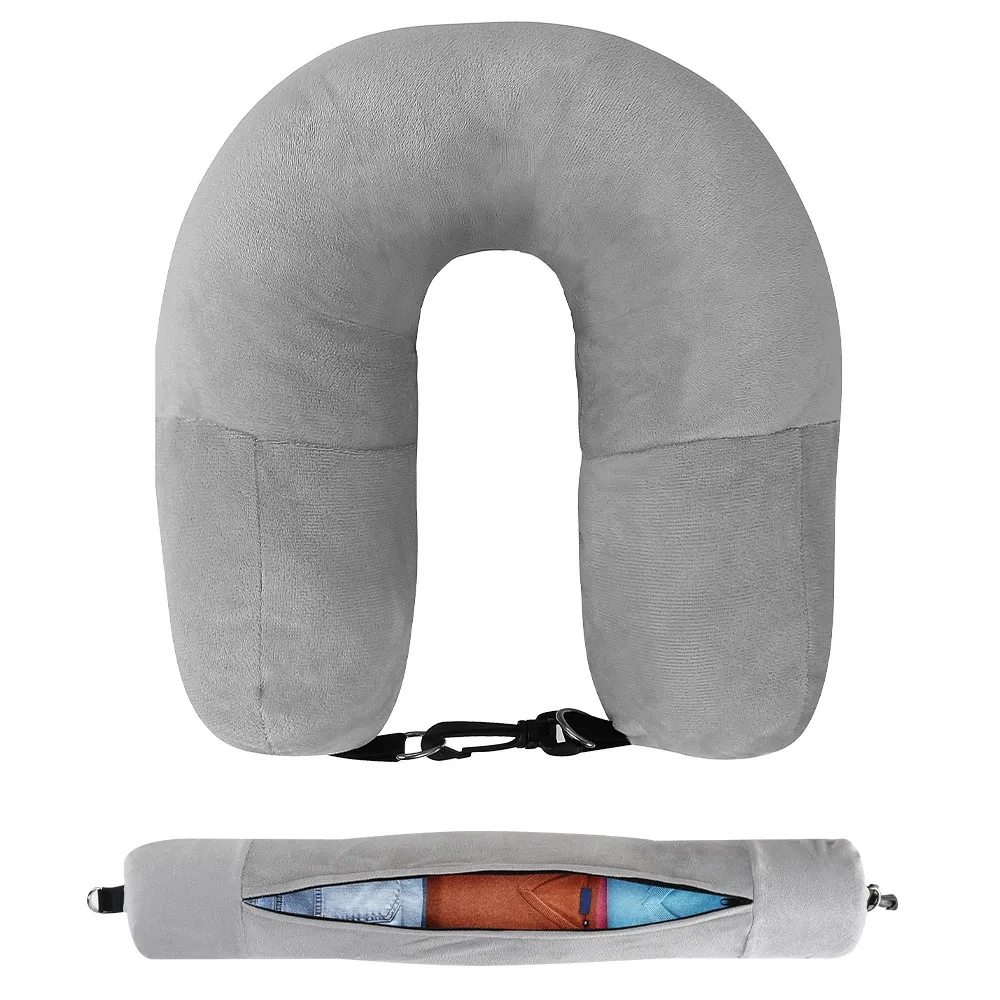Oreiller de cou de voyage en forme de U avec housse en velours et sac de rangement 10