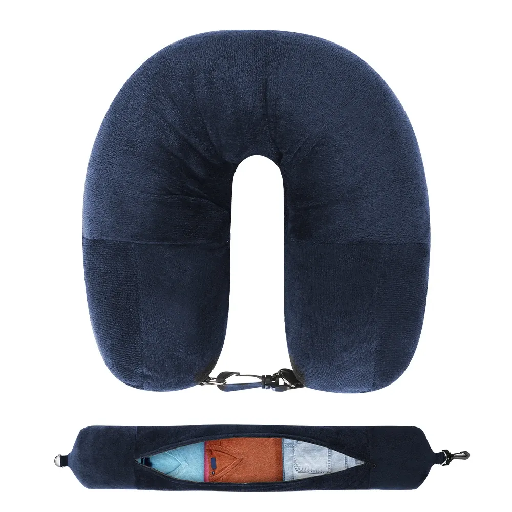 Oreiller de cou de voyage en forme de U avec housse en velours et sac de rangement 11