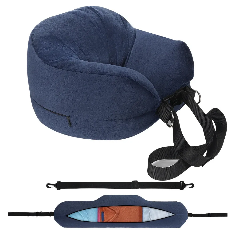 Oreiller de cou de voyage en forme de U avec housse en velours et sac de rangement 8