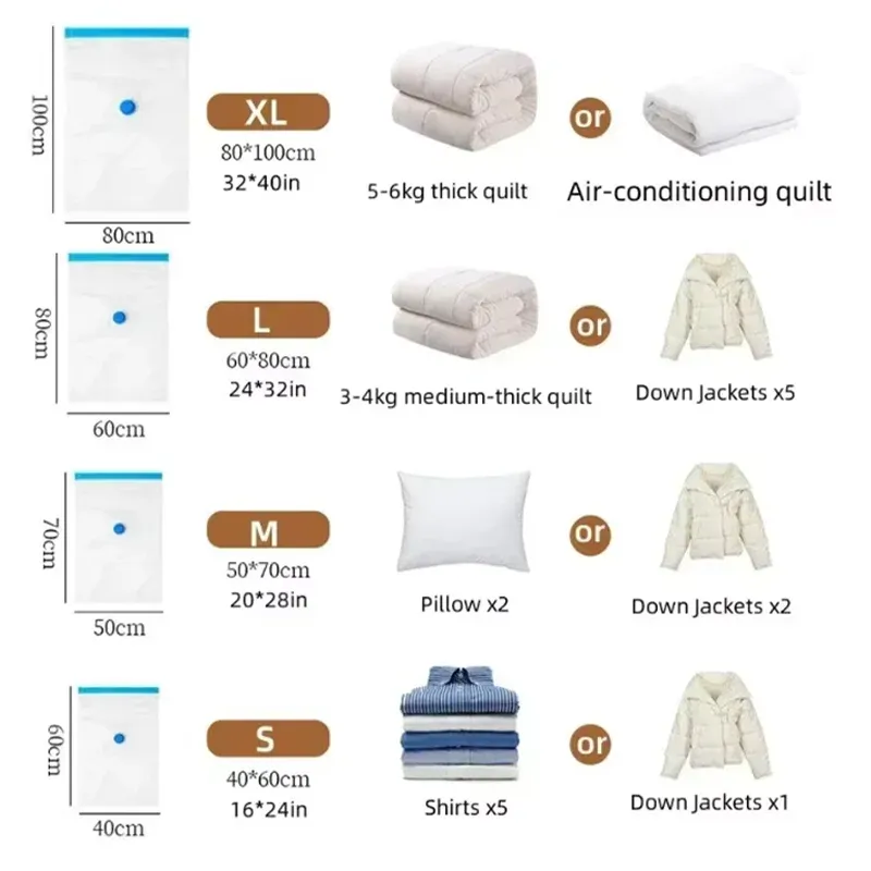 Sacs de rangement sous vide à valve, pliables et compressibles, grande taille pour vêtements et couvertures 4