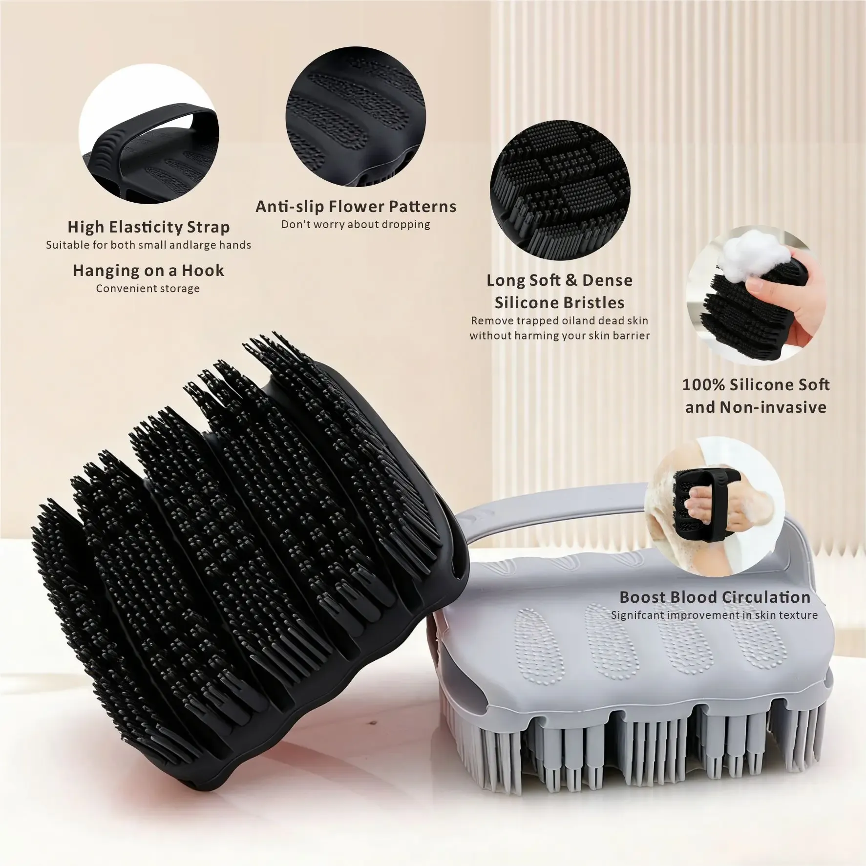 Gommage corporel en silicone, brosse de douche exfoliante pour hommes et femmes, alternative souple au luffa à séchage rapide, adaptée à tous types de peau 2
