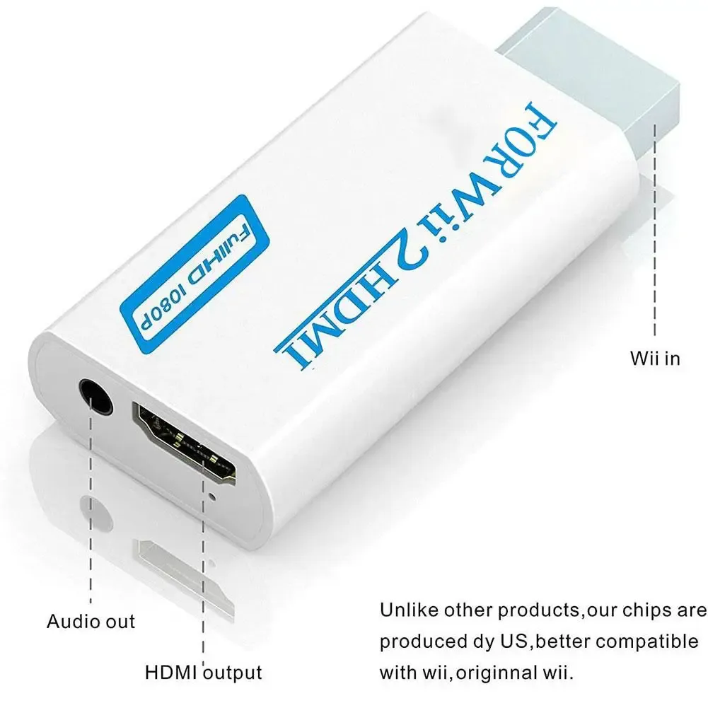 Adaptateur HDMI Full HD pour console Wii avec câble audio-vidéo Jack 3,5 mm, sortie 720p compatible écrans PC et téléviseurs HDTV 3