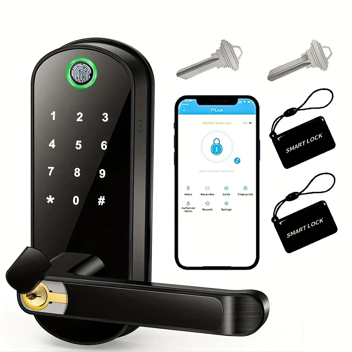 Serrure de porte intelligente à empreintes digitales NDavid, déverrouillage à distance sans clé, WiFi, écran tactile, étanche IP67, 2 cartes IC, compatible application 8