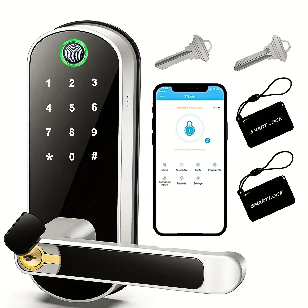 Serrure de porte intelligente à empreintes digitales NDavid, déverrouillage à distance sans clé, WiFi, écran tactile, étanche IP67, 2 cartes IC, compatible application 7