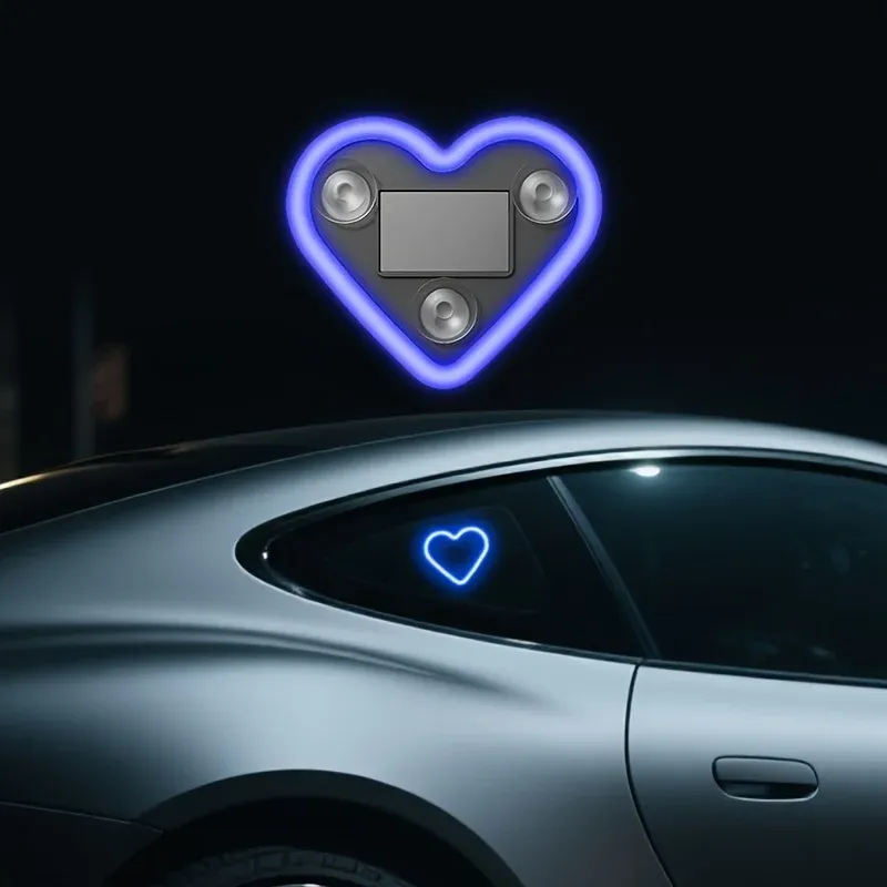 Néons LED solaires pour fenêtre de voiture à lumière d'ambiance changeante, sans câblage, en forme de cœur