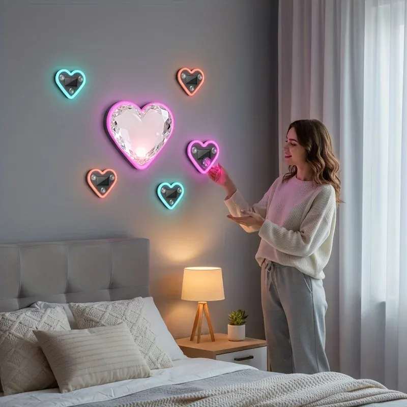 Néons LED solaires pour fenêtre de voiture à lumière d'ambiance changeante, sans câblage, en forme de cœur 6