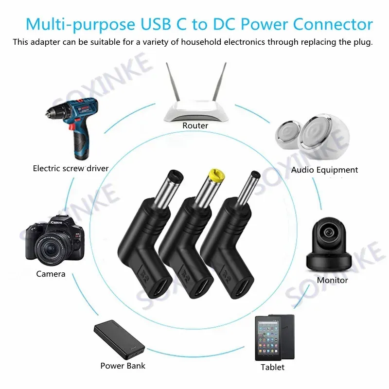 Adaptateur USB-C PD vers prise DC universelle 5 V / 9 V / 12 V, convertisseur de charge pour routeur, tablette et mini ventilateur 3
