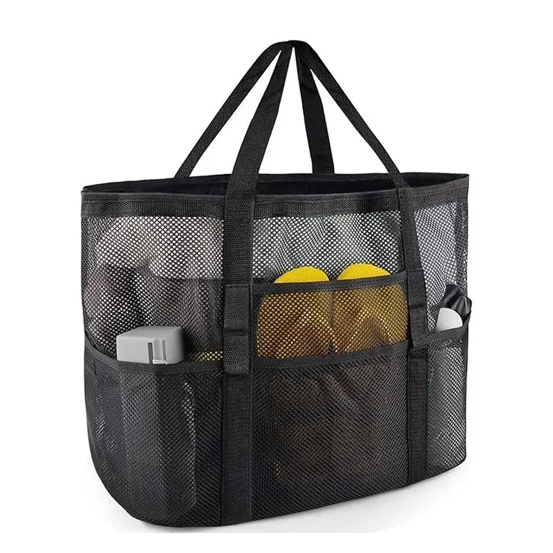 Sac de rangement pour chaussures en maille noire, imperméable et multifonctionnel, avec clip organisateur 8