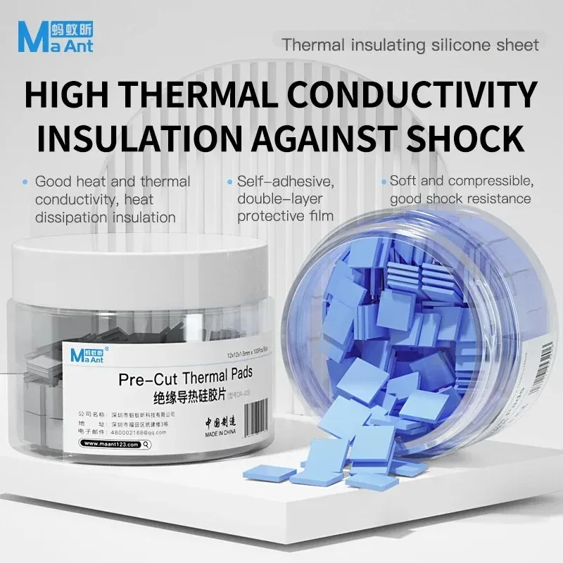 MaAnt Feuille de Silicone Isolante Thermique Haute Température, Prédécoupée pour Réparation de CPU, IC, GPU et Carte Mère, Lot de 100 2